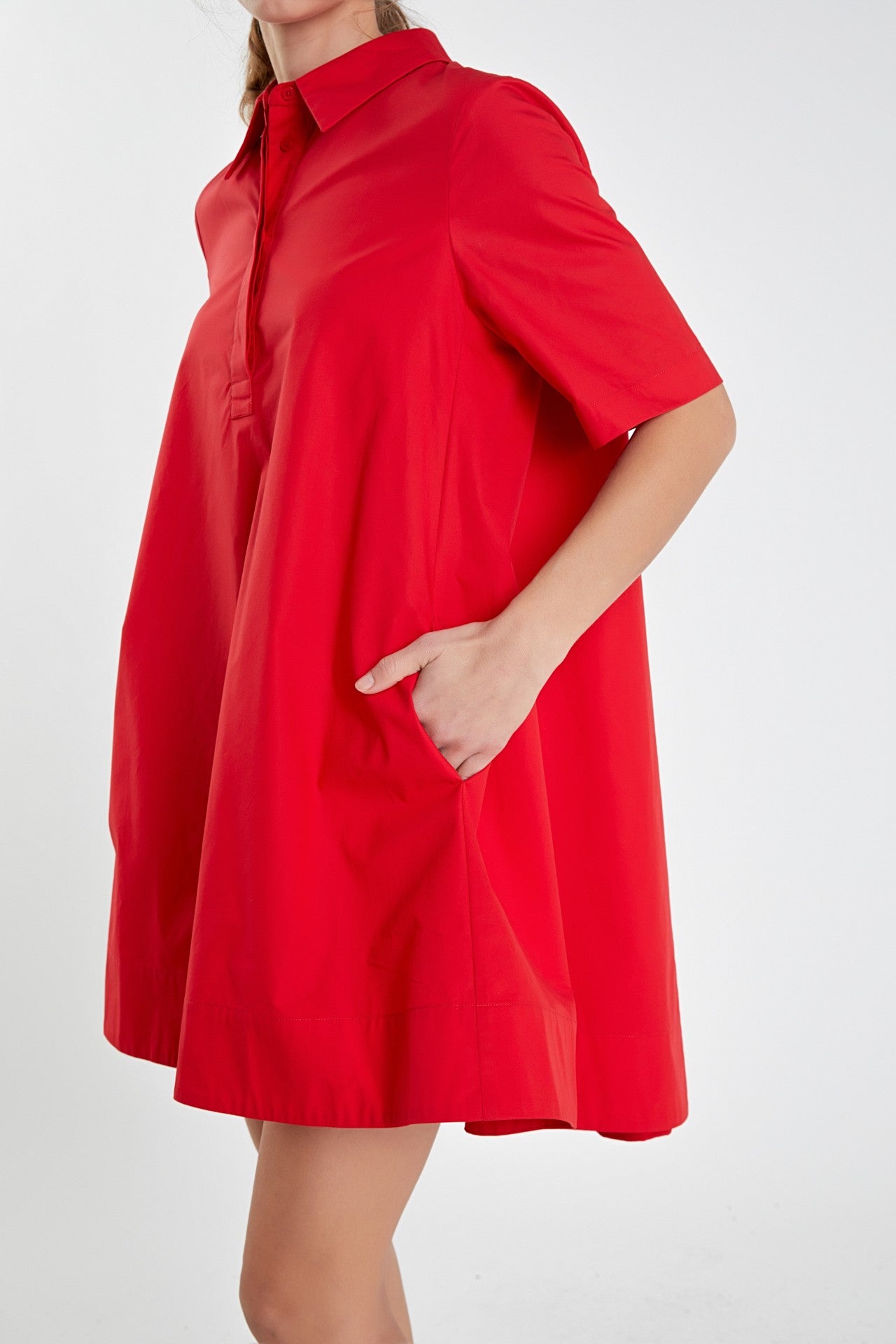 MILLER A-LINE SHORT SLEEVE SHIRT DRESS IN RED