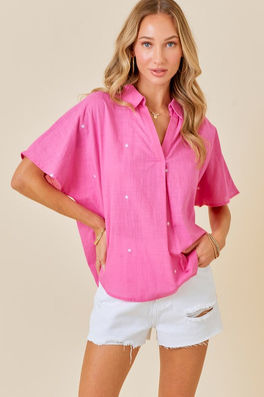 STAR BLOUSE IN BUBBLE GUM PINK