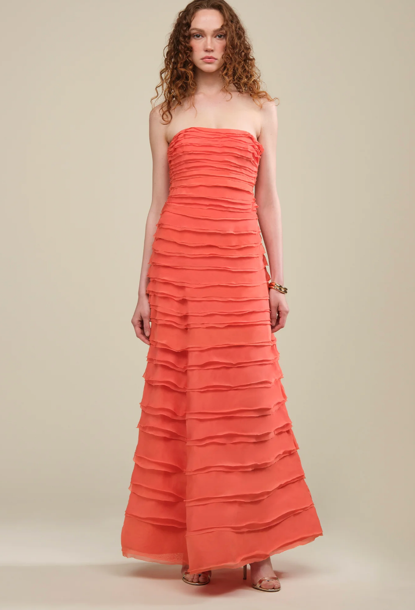 amur pink and orange dress Pink Cleopatra Pleated Dress by AMUR