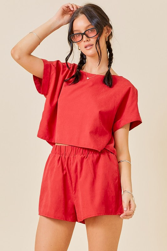 GABBY BLOUSE AND SHORTS SET IN RED
