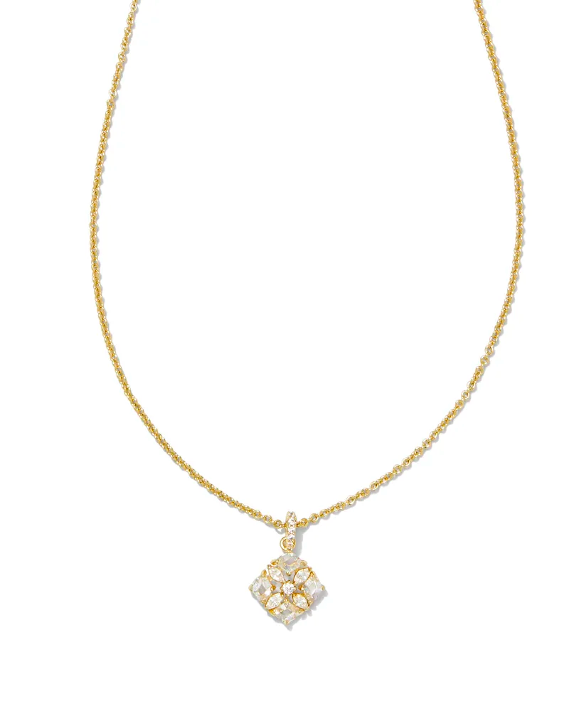 KENDRA SCOTT DIRA CRYSTAL PENDANT NECKLACE IN GOLD WHITE CRYSTAL