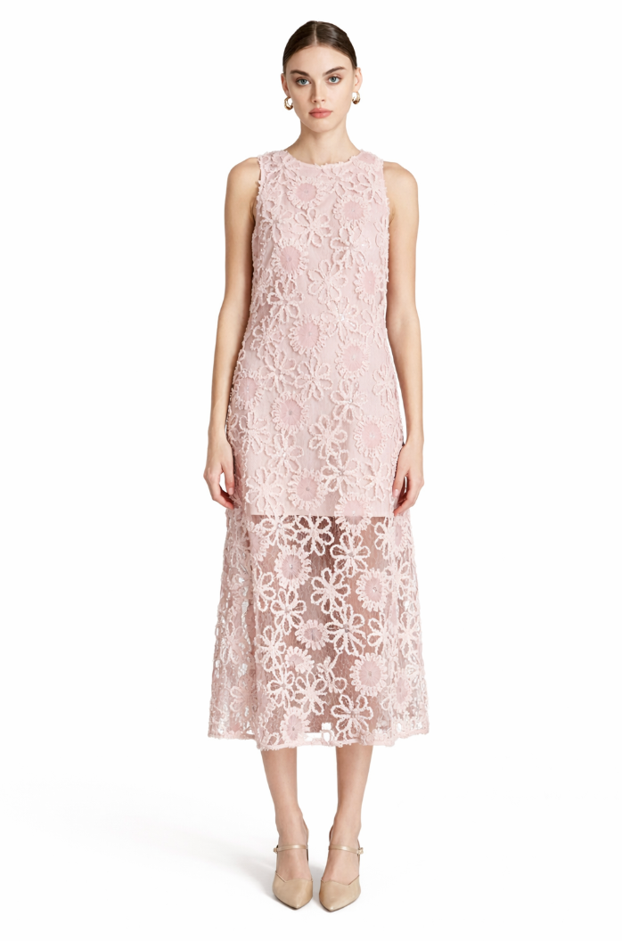 ENDLESS ROSE ELODIE LACE MIDI DRESS IN LIGHT PINK MEDIUM / BUY NOW