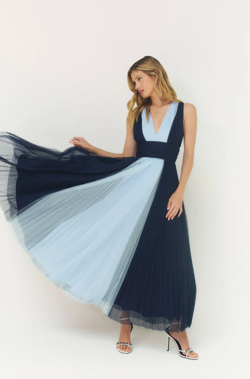 HUTCH VALETTA TULLE DRESS IN NAVY COLORBLOCK