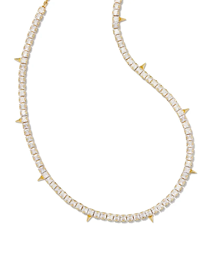 KENDRA SCOTT JACQUELINE TENNIS NECKLACE IN GOLD WHITE CRYSTAL