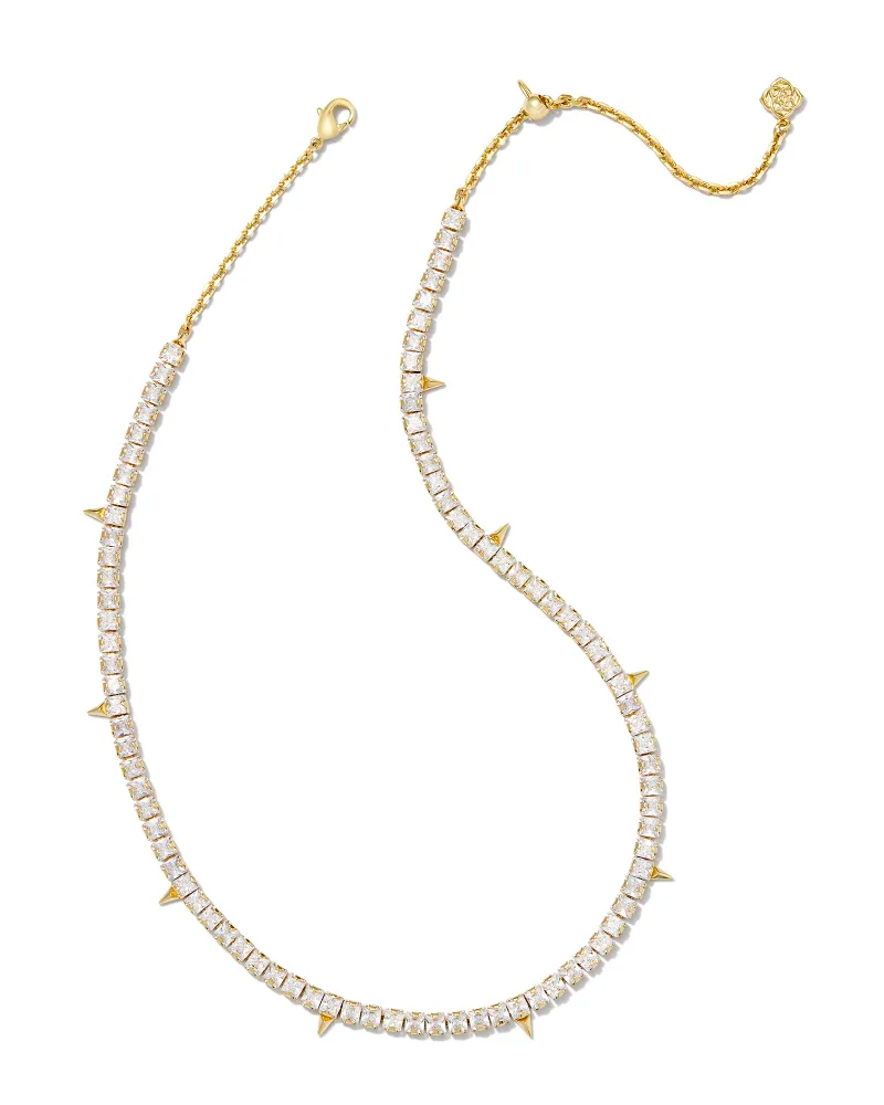 KENDRA SCOTT JACQUELINE TENNIS NECKLACE IN GOLD WHITE CRYSTAL