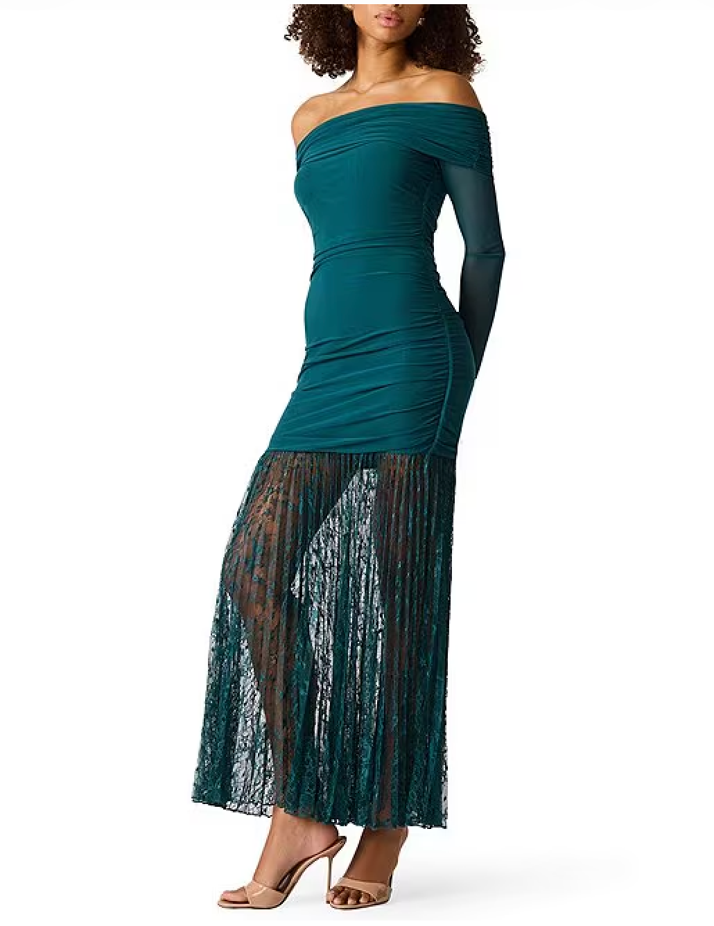 STEVE MADDEN ISSA RUCHED MESH DROP WAIST MAXI DRESS IN TURKISH SEA LARGE