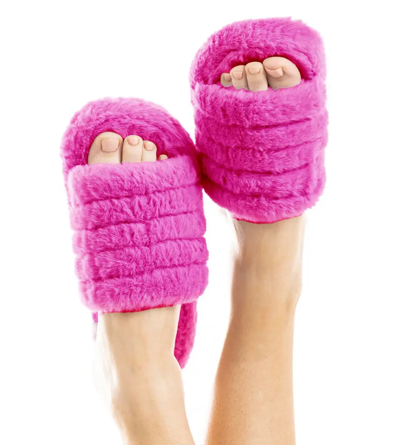 SOLID FAUX FUR SLIPPERS IN FUCHSIA