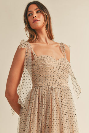 HOLLAND MIDI DRESS IN NUDE POLKA DOTS