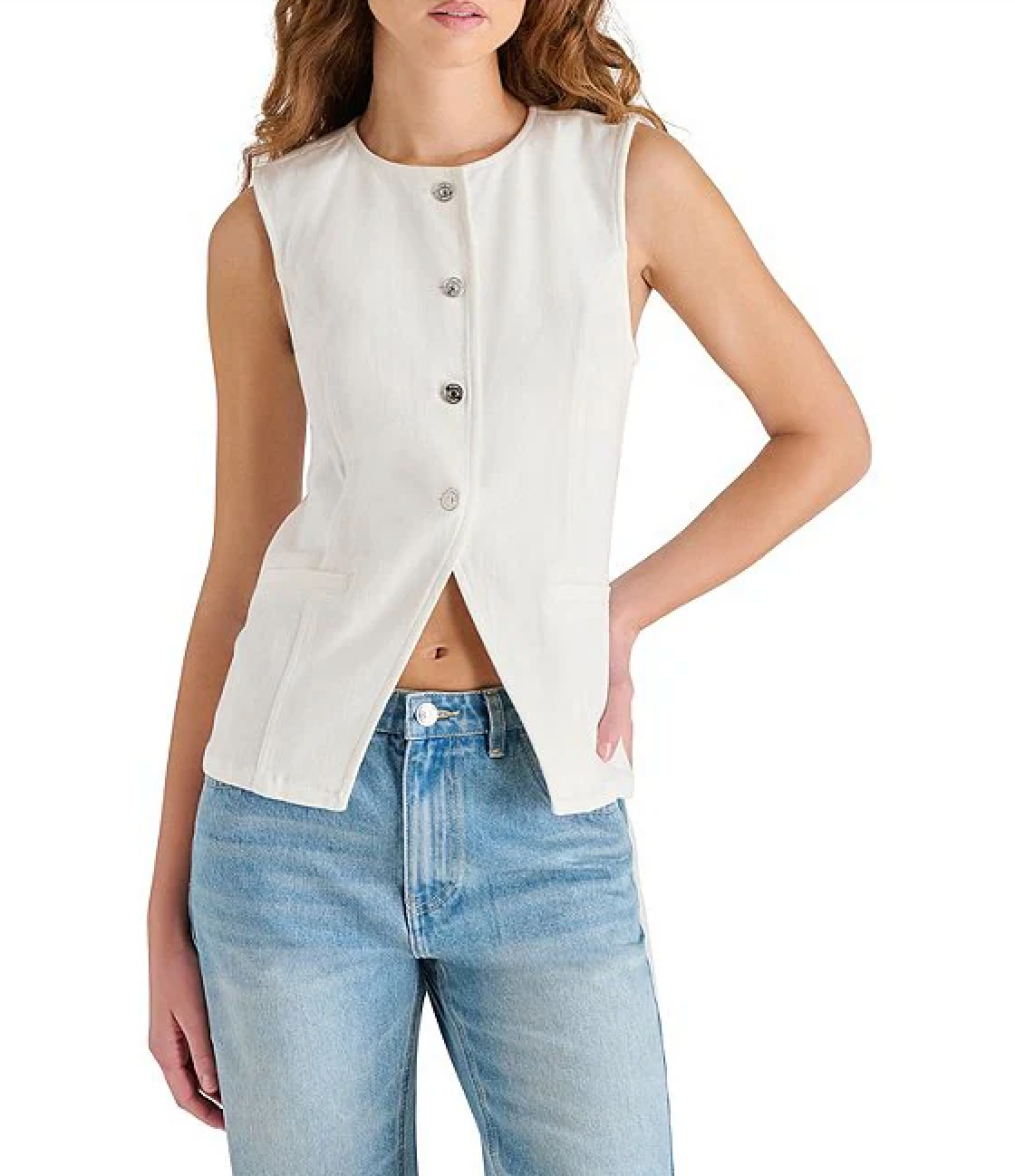 STEVE MADDEN WESLEY ROUND NECK VEST IN WHITE