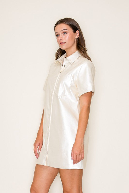 LEA BUTTON FRONT DRESS IN IVORY