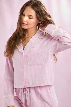 SEERSUCKER STRIPE BOW PJ SET IN PINK