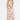 Woman wearing a floral dress with red and orange flowers on a white background