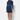 Woman wearing a fit and flare mini skirt in navy.