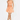 Woman wearing an orange and white checkered dress on a white background