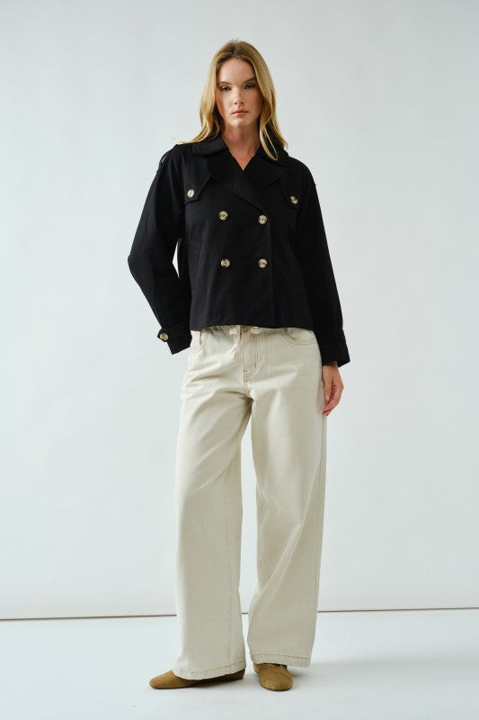 HARPER CROPPED TRENCH JACKET IN BLACK