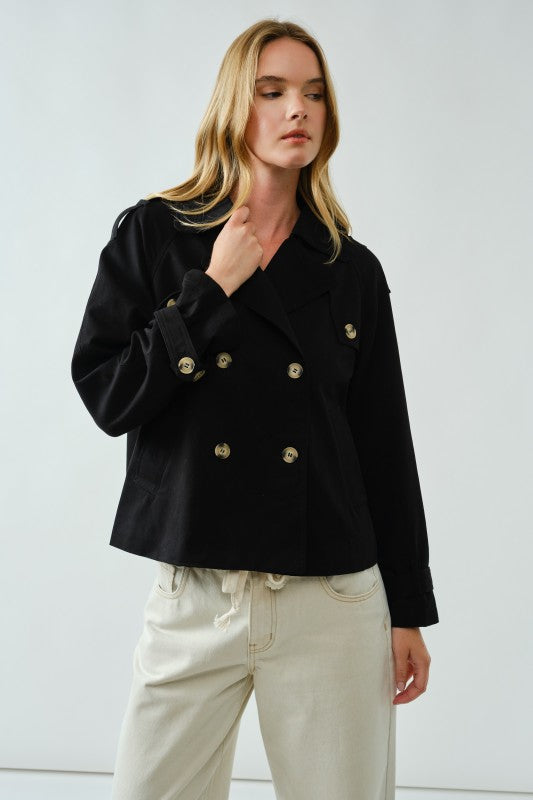 HARPER CROPPED TRENCH JACKET IN BLACK