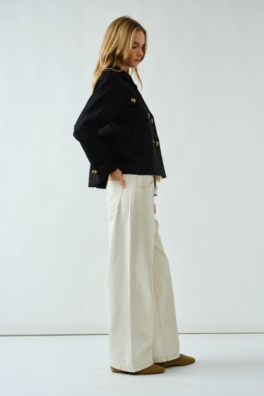 HARPER CROPPED TRENCH JACKET IN BLACK
