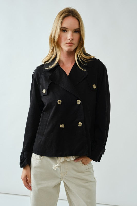 HARPER CROPPED TRENCH JACKET IN BLACK