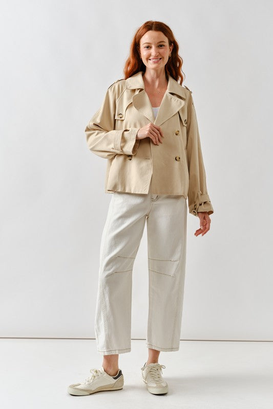 HARPER CROPPED TRENCH JACKET IN TAN