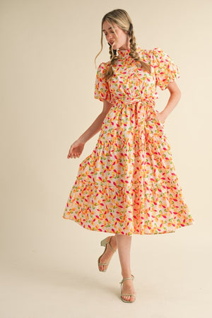 SUNSHINE MIDI DRESS IN ORANGE FLORAL COMBO