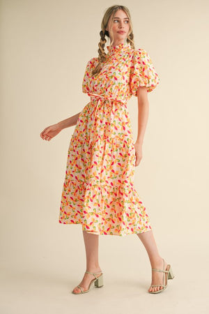 SUNSHINE MIDI DRESS IN ORANGE FLORAL COMBO