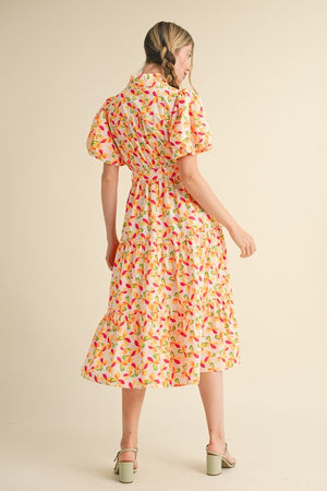 SUNSHINE MIDI DRESS IN ORANGE FLORAL COMBO