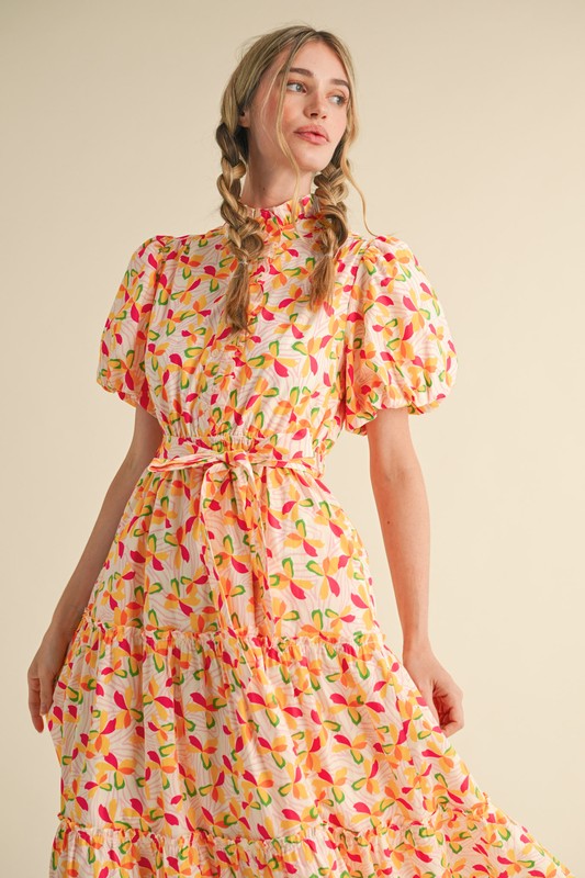 SUNSHINE MIDI DRESS IN ORANGE FLORAL COMBO