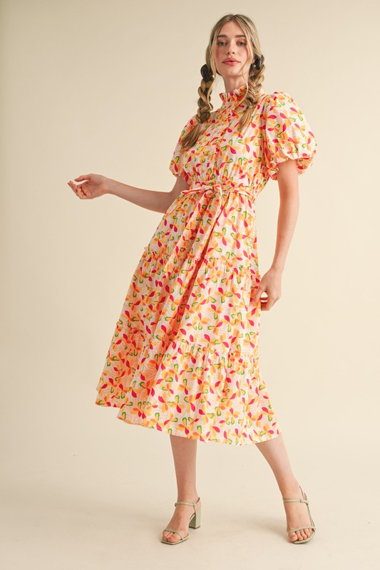 SUNSHINE MIDI DRESS IN ORANGE FLORAL COMBO