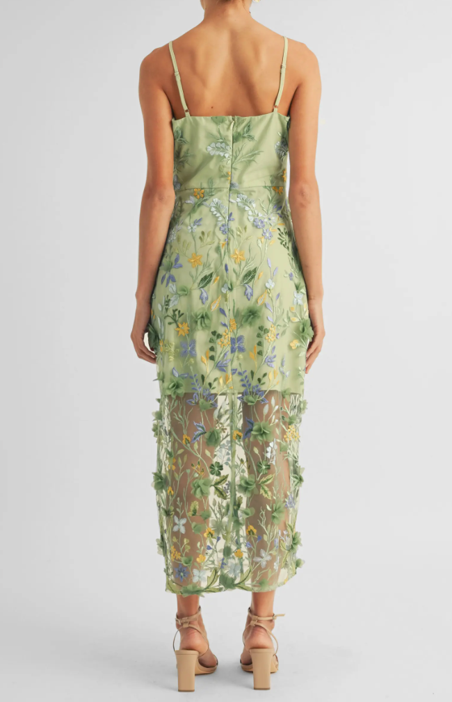 HAILEY 3D FLORAL MIDI DRESS IN GREEN