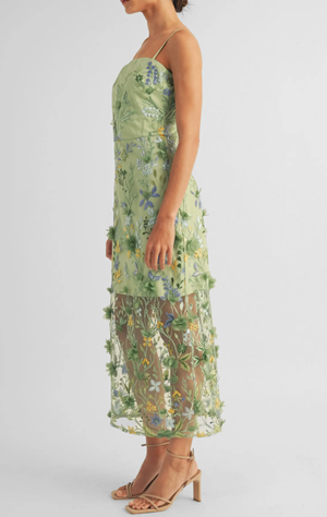 HAILEY 3D FLORAL MIDI DRESS IN GREEN