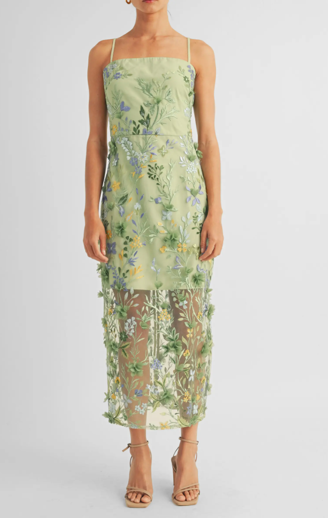 HAILEY 3D FLORAL MIDI DRESS IN GREEN