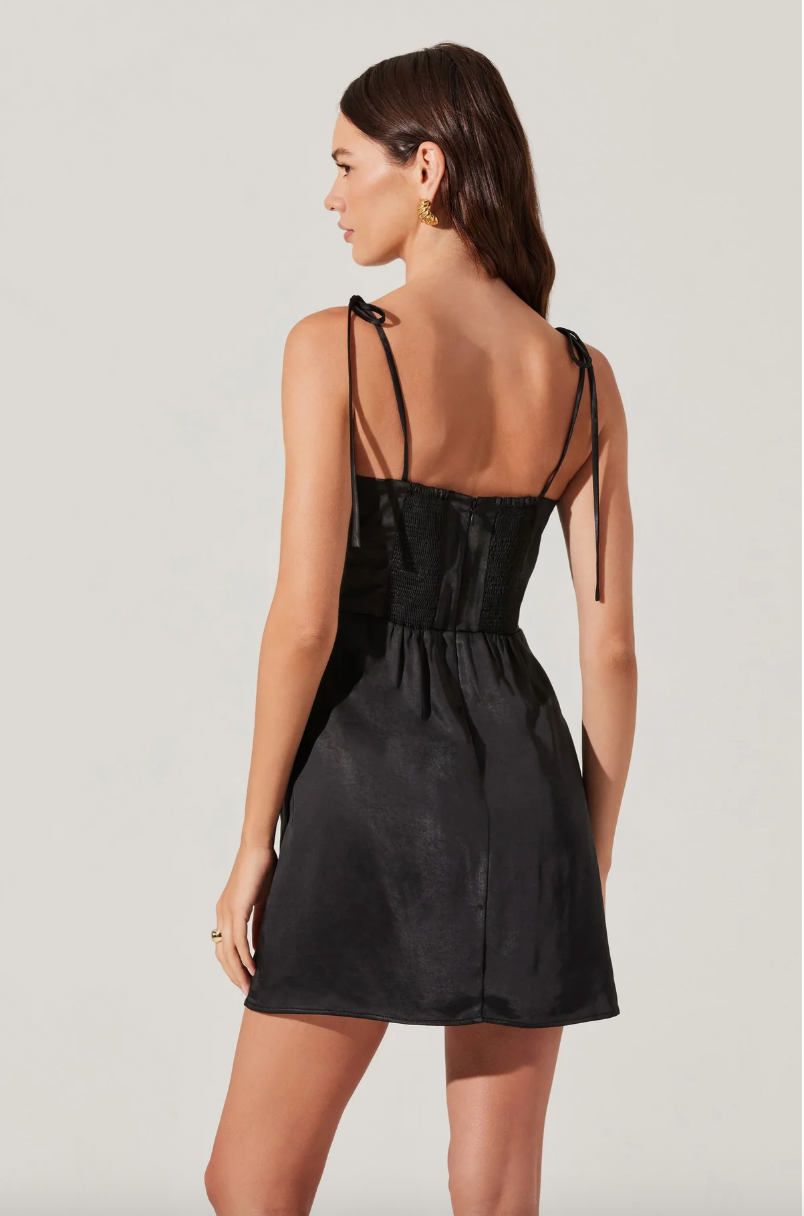 CERELIA 3D FLORAL MINI DRESS IN BLACK