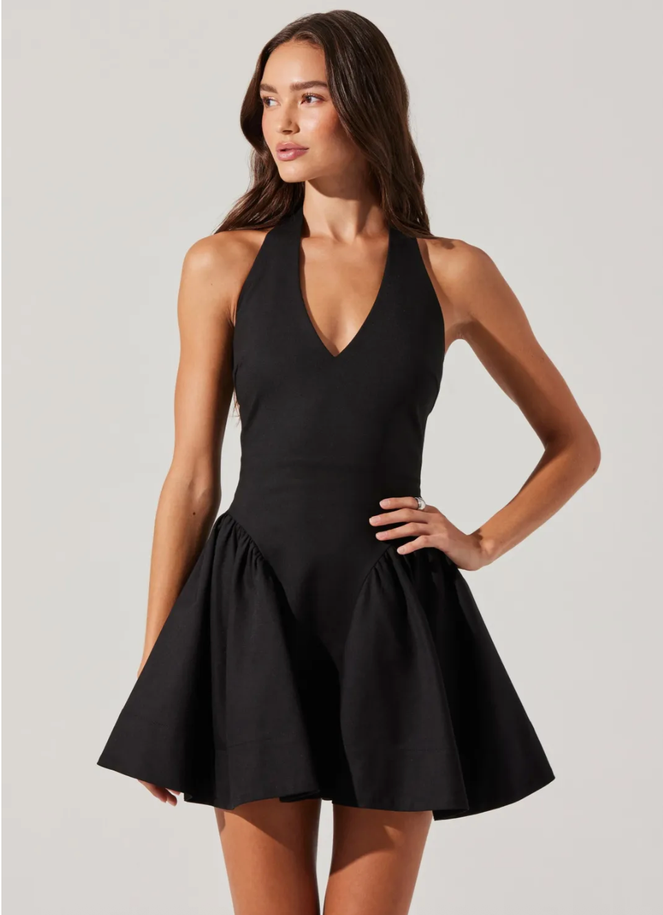 MEANA V-NECK HALTER MINI DRESS IN BLACK