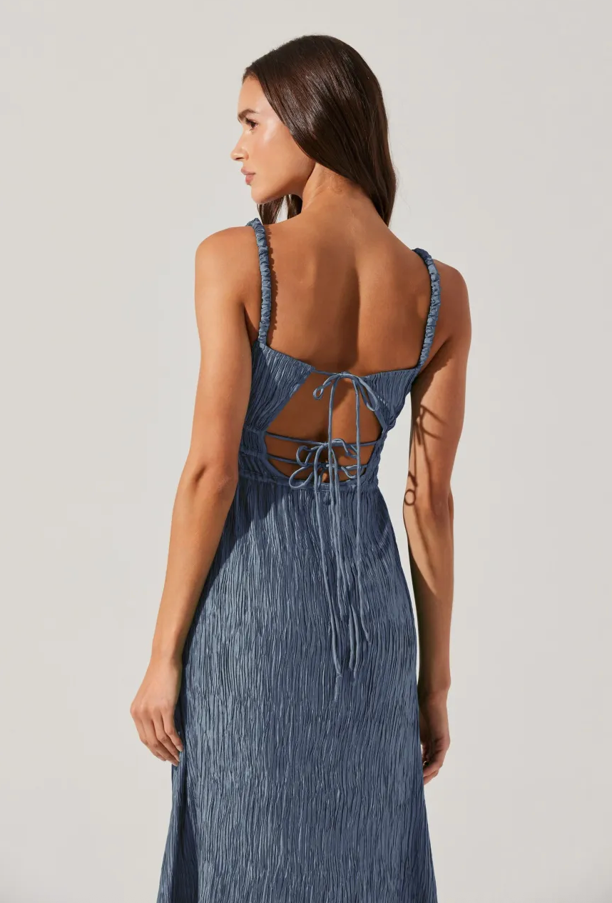 NEELAM SMOCKED OPEN BACK DRESS IN BLUE