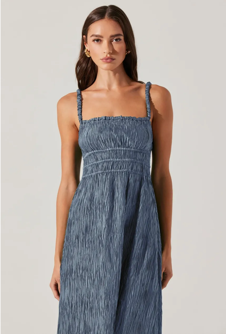 NEELAM SMOCKED OPEN BACK DRESS IN BLUE