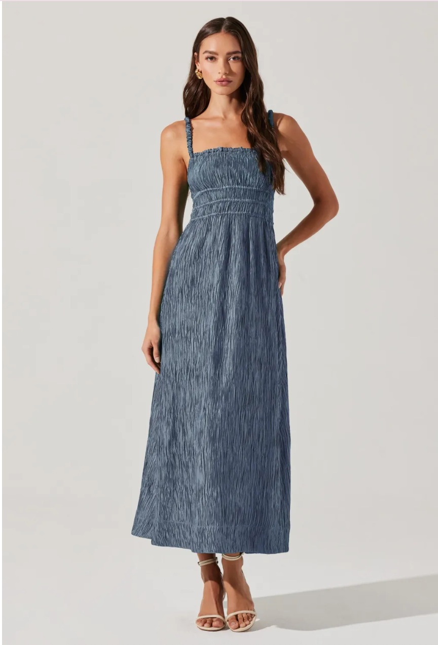 NEELAM SMOCKED OPEN BACK DRESS IN BLUE