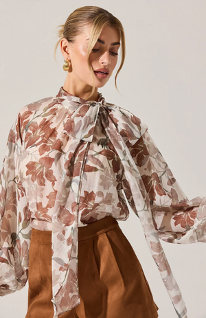 ASTR THE LAEBL CINTHIA SHEER BOW TIE TOP IN IVORY