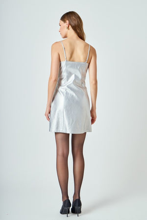 METALLIC PU MINI DRESS IN SILVER