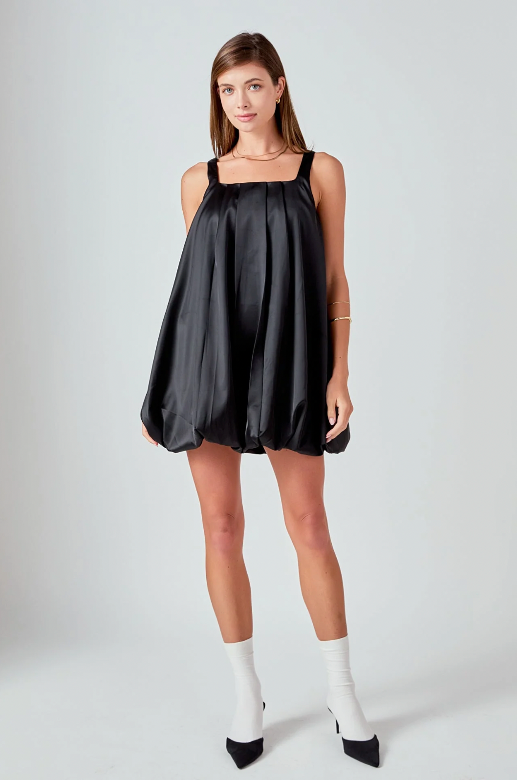 SLEEVELESS BALLOON MINI DRESS IN BLACK