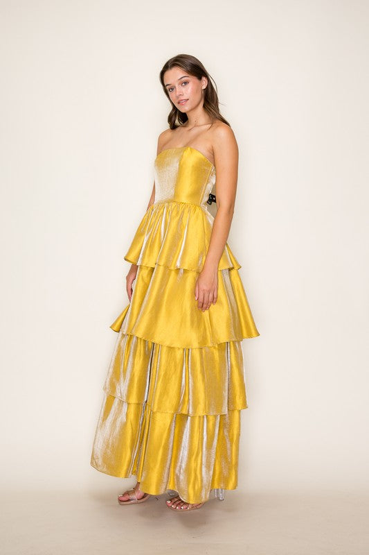 SOLEIL TIERED MAXI DRESS IN MUSTARD