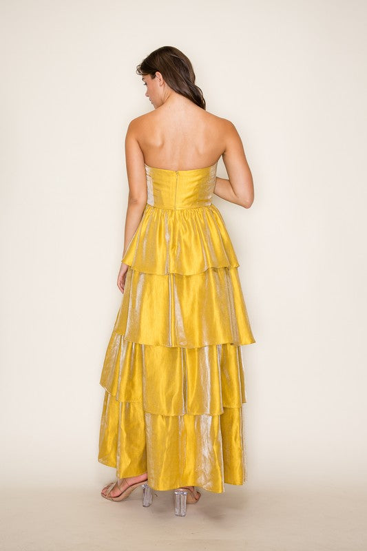 SOLEIL TIERED MAXI DRESS IN MUSTARD