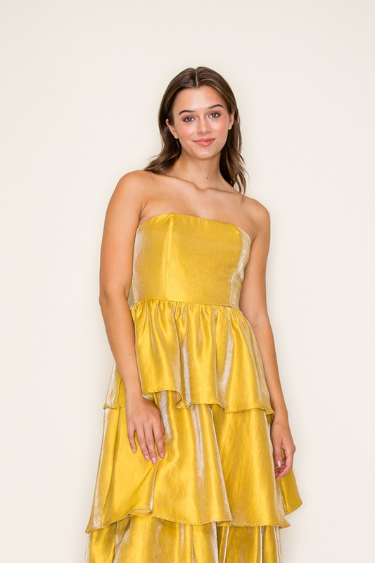 SOLEIL TIERED MAXI DRESS IN MUSTARD