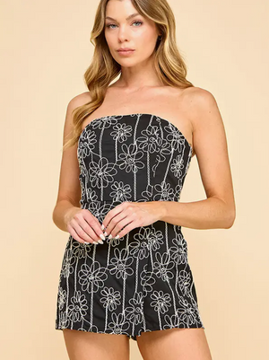 EMBROIDERY TUBE STYLE ROMPER IN BLACK