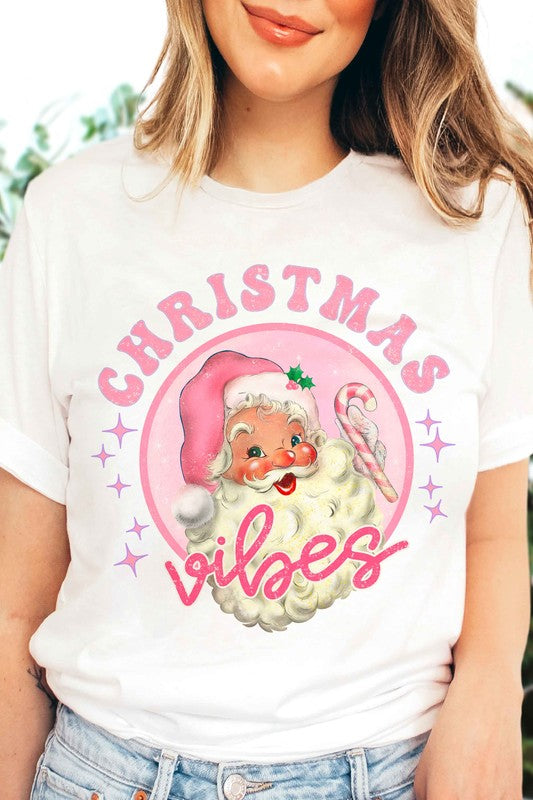 CHRISTMAS VIBES SANTA GRAPHIC TEE IN WHITE