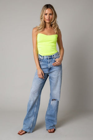 BORA RUCHED TOP IN NEON GREEN