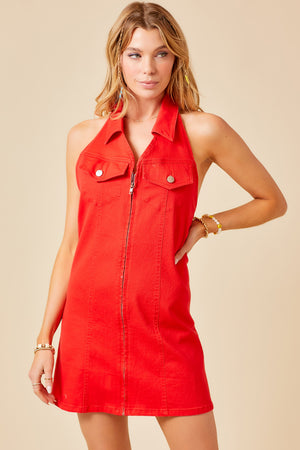 SAM DENIM DRESS IN RED