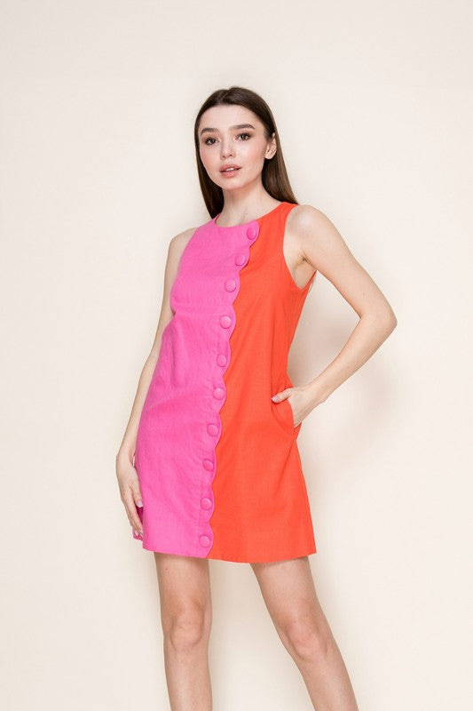 SCALLOPED EDGE DETAIL BUTTON DOWN DRESS