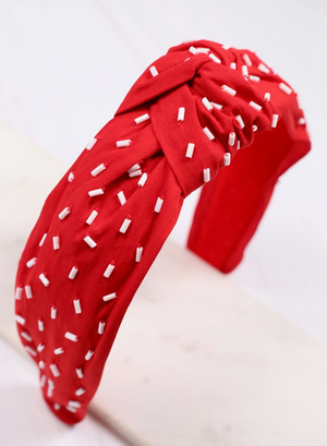 RANDALL CONFETTI BEAD HEADBAND IN RED AND WHITE