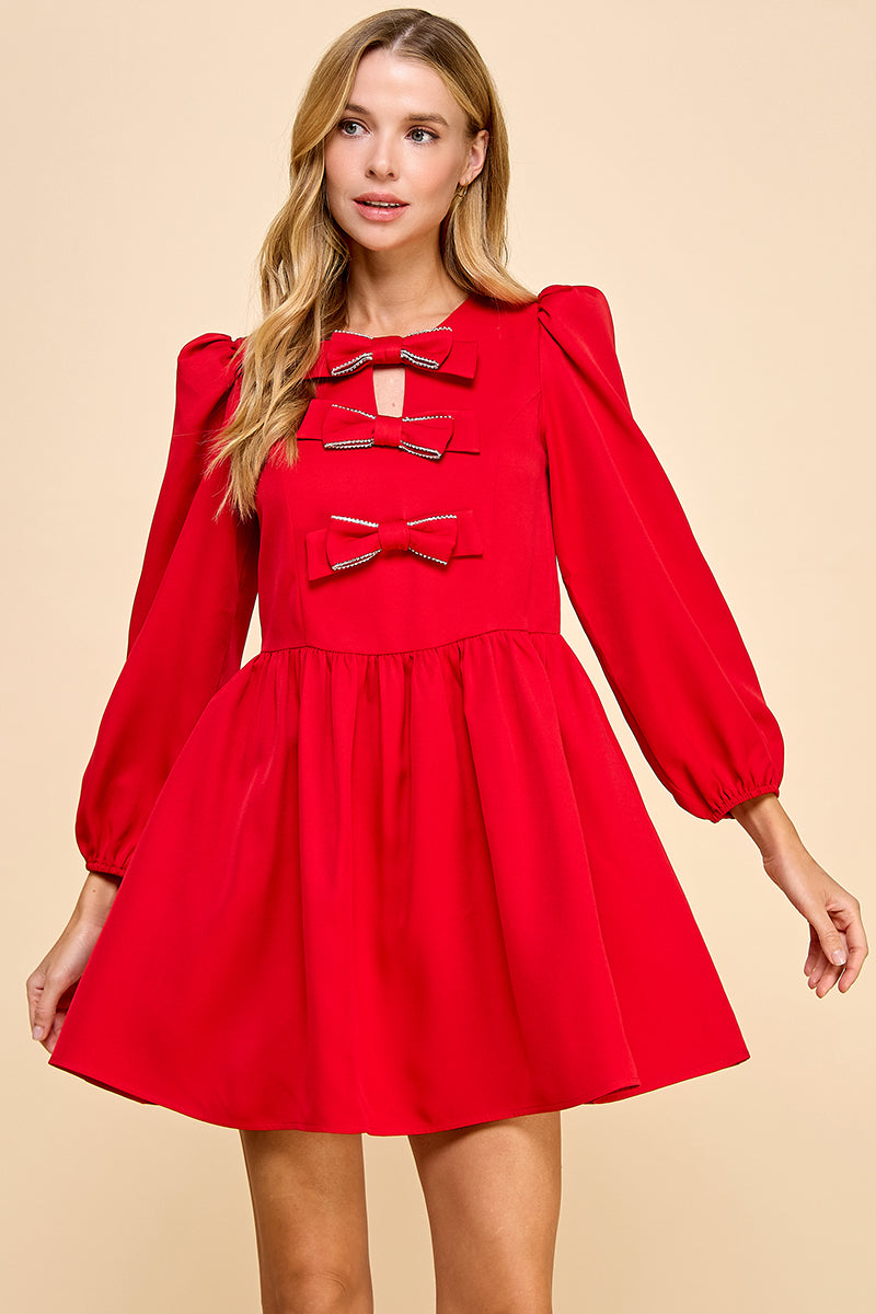 CLARA LITTLE RED BOW DRESS