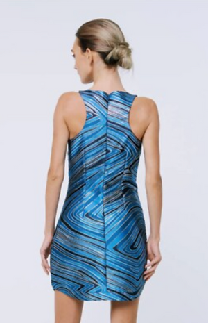 CELESTE METALLIC WAVE MINI DRESS IN BLUE